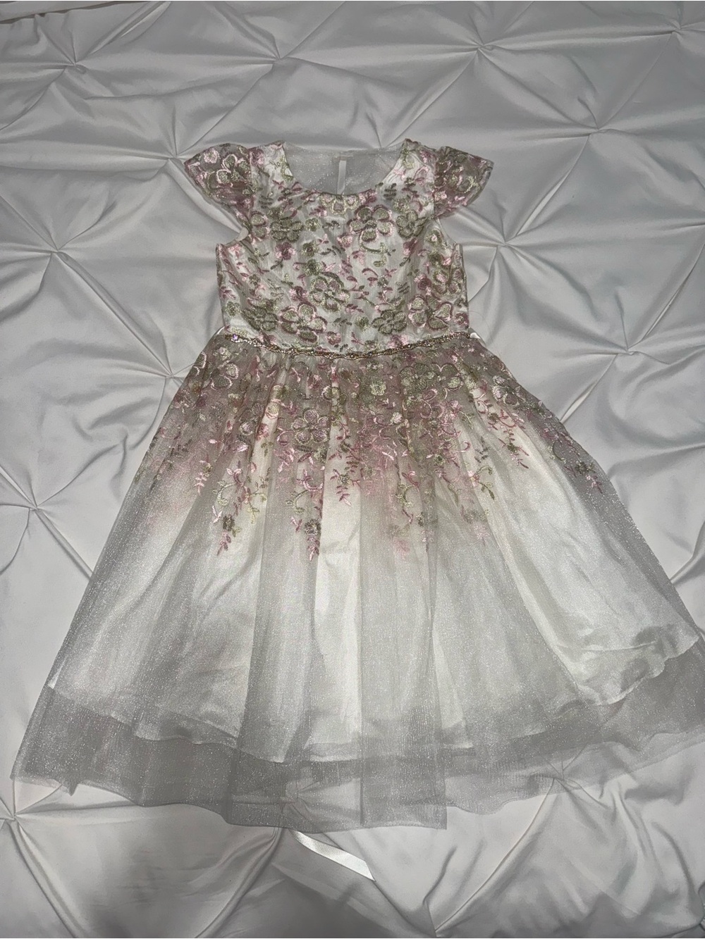 Rare Editions Girls Pink and White Floral Tulle Dress